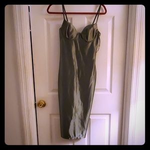 Silver gray stretch satin pencil dress